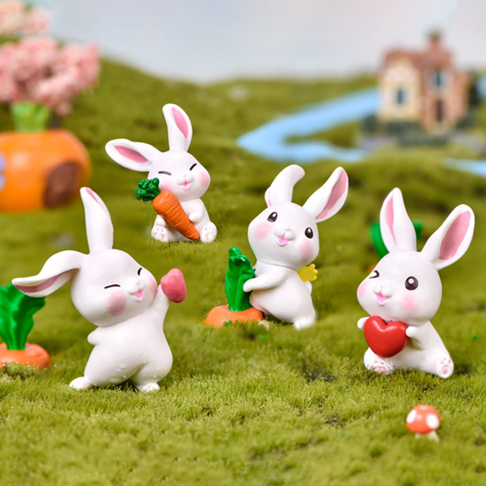 Ludlz 6PCS Easter Mini Bunny Figurines Easter Cake Cupcake Toppers ,Easter Ornaments Rabbit Fairy Garden Miniature Figurines Collection Playset for Easter Day Christmas Birthday Gift Desk Decor